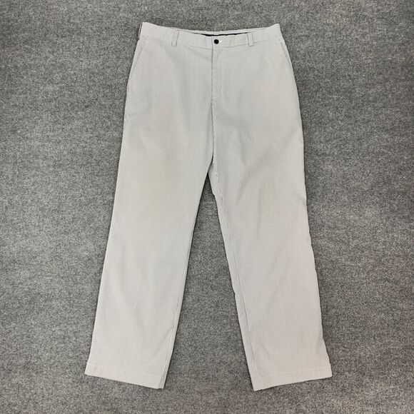 Nike Pants Mens 35 Metal Gray Striped Flat Front Tech Dri Fit Travel Golf Chino - Picture 2 of 12